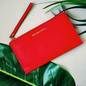Michael Kors Jet Set GENUINE Leather Red Clutch